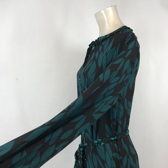 CABI -WOMEN'S MEDIUM - GREEN/BLACK LONG SLEEVE BUTTON BELTED AUTUMN DRESS - Picture 4 of 8